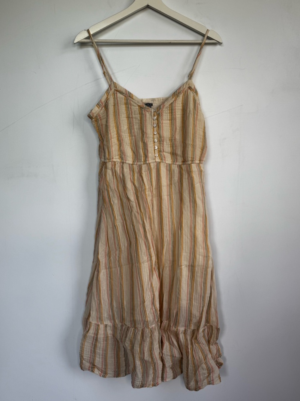Aerie Crinkle Gauze Cotton Striped Midi Dress Size M